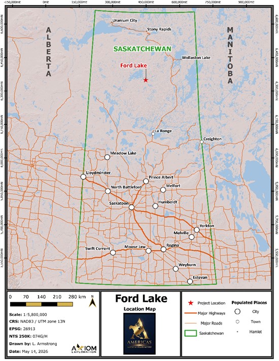 Location of the Ford Lake uranium property, Athabasca Basin, Saskatchewan