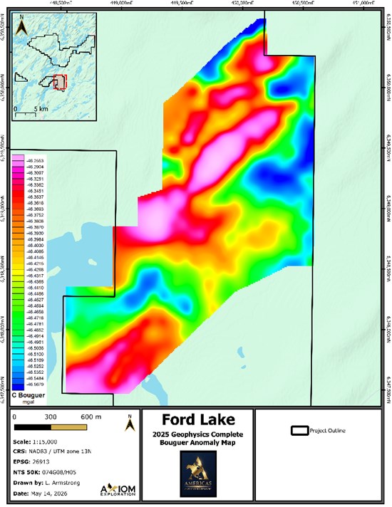 Ford Lake complete Bouguer gravity anomaly map