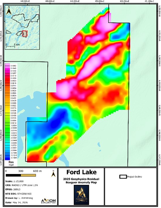 Ford Lake residual Bouguer gravity anomaly map