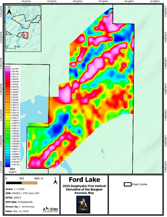 Ford Lake first vertical derivative of the Bouguer gravity anomaly map