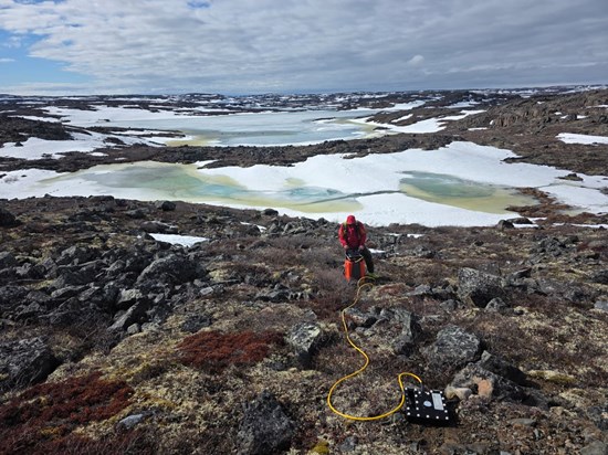 Axiom crew conducting ground-based FLEM electromagnetic surveys on Blue Star Roma Project targets, Nunavut