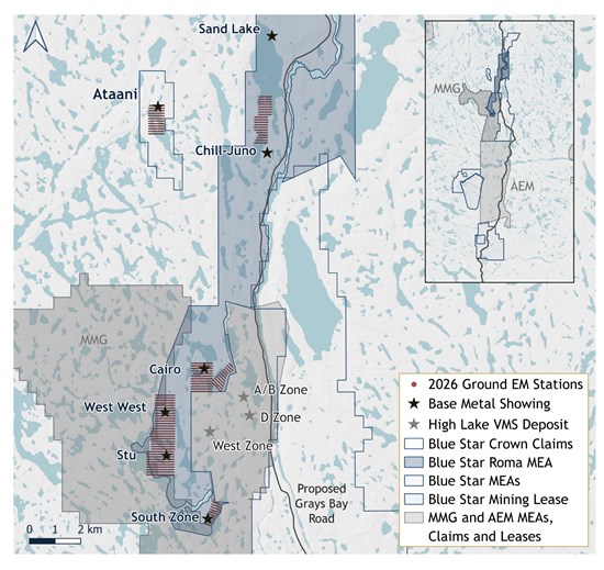 Critical mineral targets on the Roma Project, Nunavut